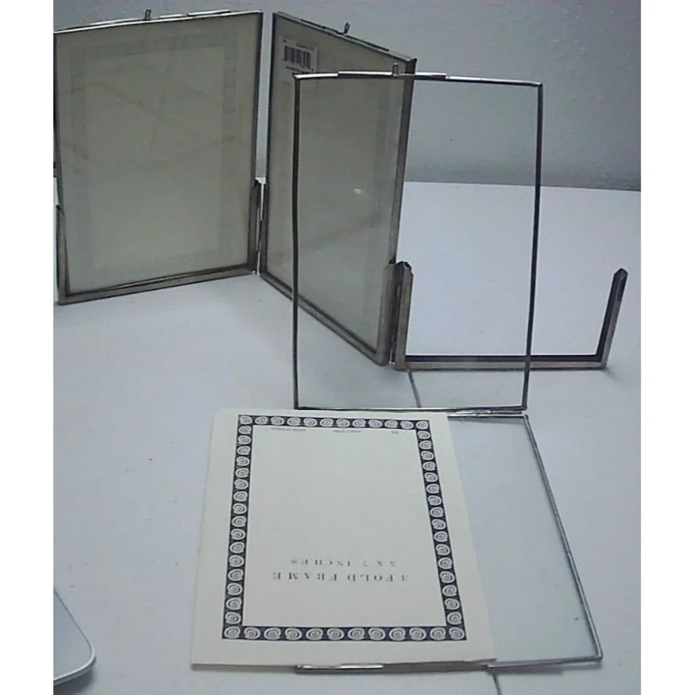Vtg Silver Tone Trifold Frame, India 5x7 NOS